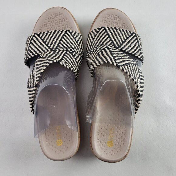 Bzees Resort Wedge Riviera Sandal Women 10 Wide Raffia Slip On Peep Toe Platform - Picture 10 of 13